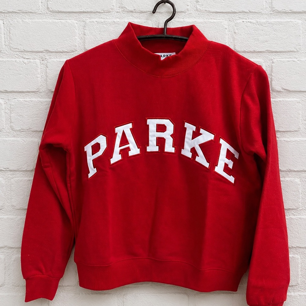 Parke Crimson (Red) Mock neck Sweatshirt with White Lettering